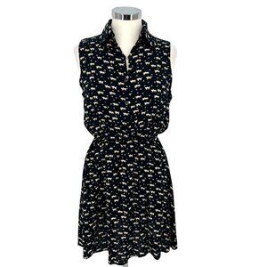 Favolook Cat Print Sleeveless Collared Shirt Dress Black Size Medium